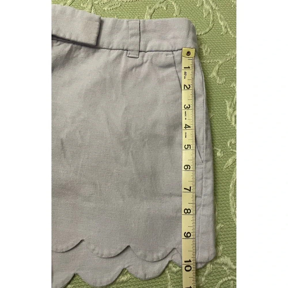 J.Crew Scalloped Hem Shorts Women's Size 4  Linen‎ Blend Pull On Casual Purple